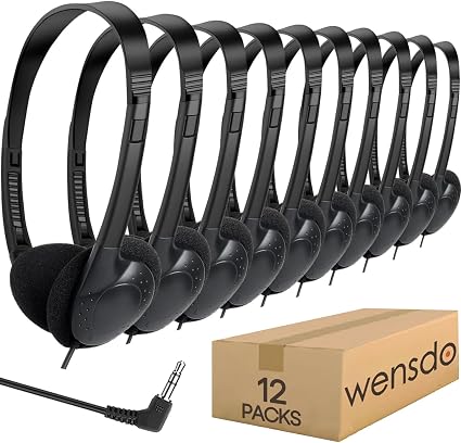 12 Pack Kids Headphones Bulk for Classroom School Students, Durable Wholesale Class Set Headphones for Kids Children Toddler Teen Boys Girls (HY857,12 Black)