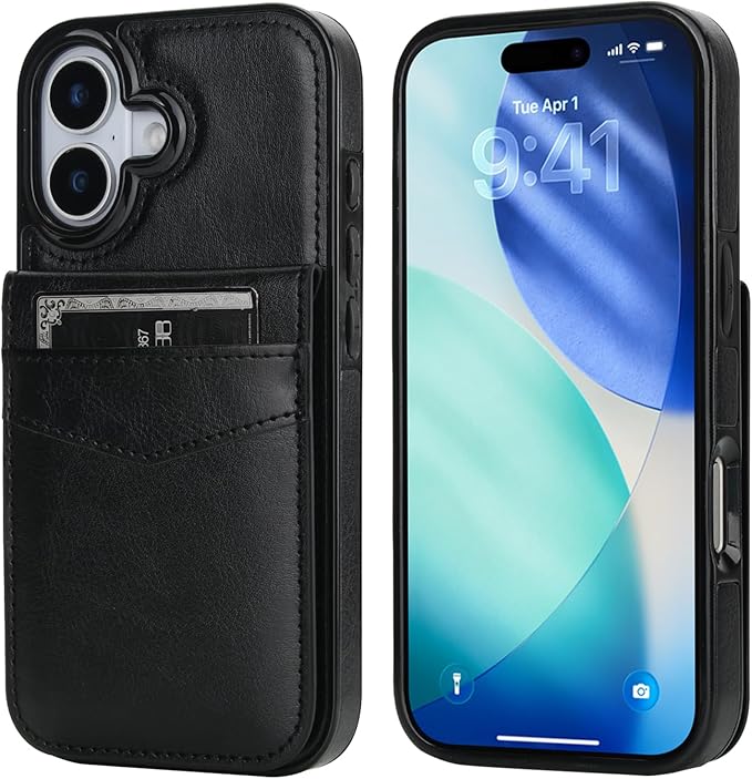 KIHUWEY Compatible with iPhone 17 Case Wallet with Credit Card Holder, Flip Premium Leather Magnetic Clasp Kickstand Heavy Duty Protective Cover for iPhone 17 6.3 Inch (Black)