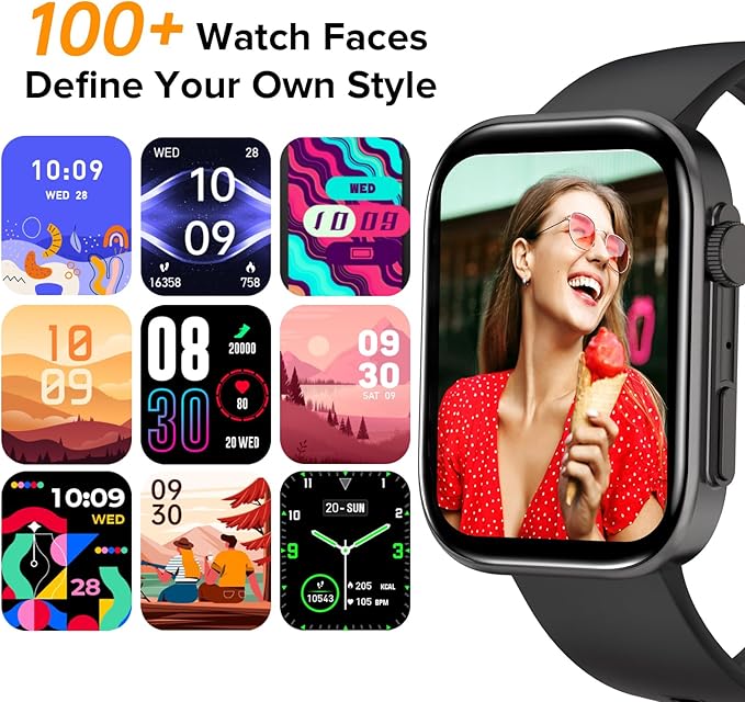 Smart Watches for Men Women, 2.01" HD Screen with 200+ Watch Faces, Heart Rate/SpO2/Sleep Monitor, 123 Sports Modes, IP68 Waterproof Fitness Tracker, Make/Answer Calls, Compatible with Android iPhone