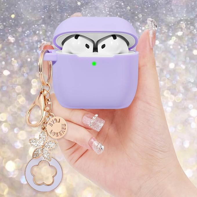 Case for Apple Airpods 4 - VISOOM Airpods 4 Cases 2024 Cover Women Anti-Drop Silicone iPods 4 Earbuds Wireless Accessorie Charging Cases Girl Bling Keychain for Airpod iPods 4th Generation