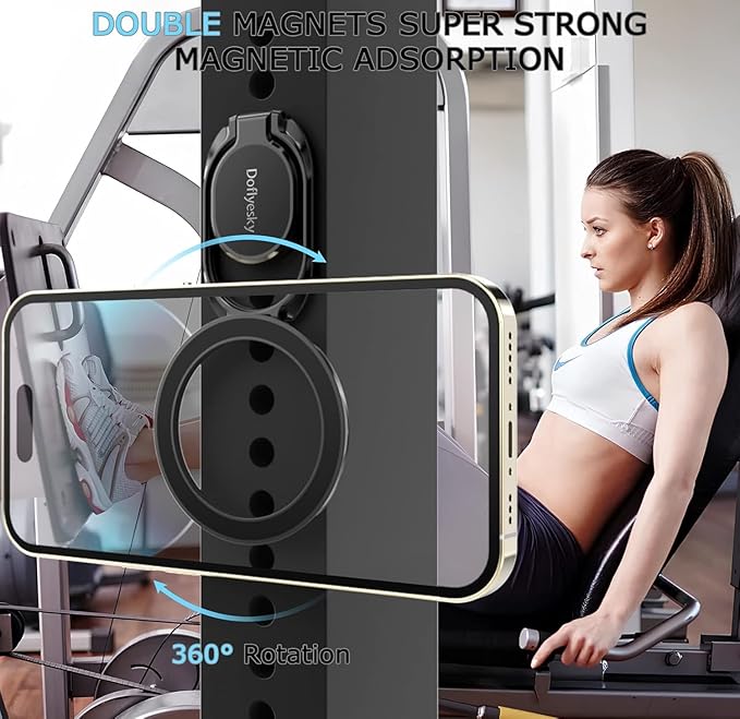 Magnetic Phone Ring Grip Holder, Dual-Sided Magnetics Adjustable Gym Finger Ring Grip Kickstand, Removable Phone Grip, for iPhone, iPad and Smartphones(Champagne Gold)