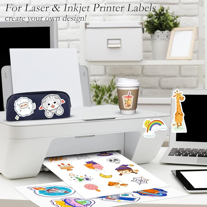 100 Full Sheets Sticker Paper for Laser & Ink Jet Printers, 8.5" x 11" Full Sheet Address Shipping Label, 100 Sheets 100 Labels