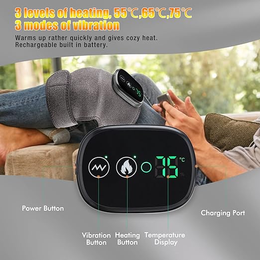 MOAJAZA Heated Knee Massager Shoulder Heating Pads Elbow Brace 3 in 1 with Vibration, Cordless Rechargeable Heating Knee Warmers Wrap for Shoulder Elbow Knee Stress Relief 2 Packs