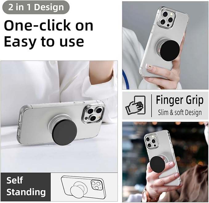 Expandable and Collapsible Phone Grip Stand Holder, Compatible with Kindle, Smartphone Tablet Cell Phone Accessory, Transparent White