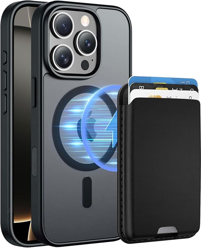 Magnetic for iPhone 16 Pro Max Case with Detachable Wallet, Compatible with MagSafe, Credit Card Holder with Slim Shockproof Protective Phone Cover, Black