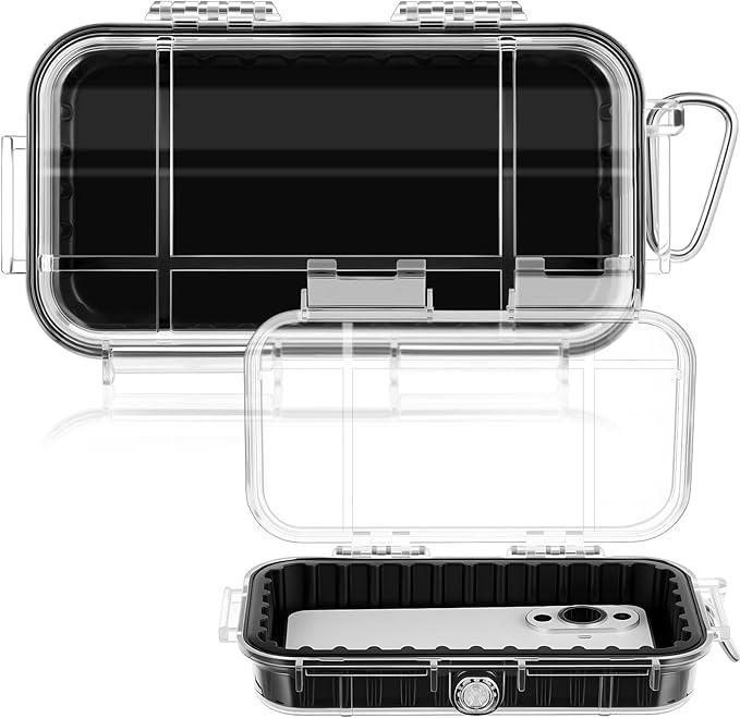 Waterproof Dry Box Clear Waterproof Storage Case with Clip Outdoor Sports Survival Equipment Shockproof Dustproof Sealed Field Box for Phone Camera Key Kayak Camping Fishing Hiking Boat