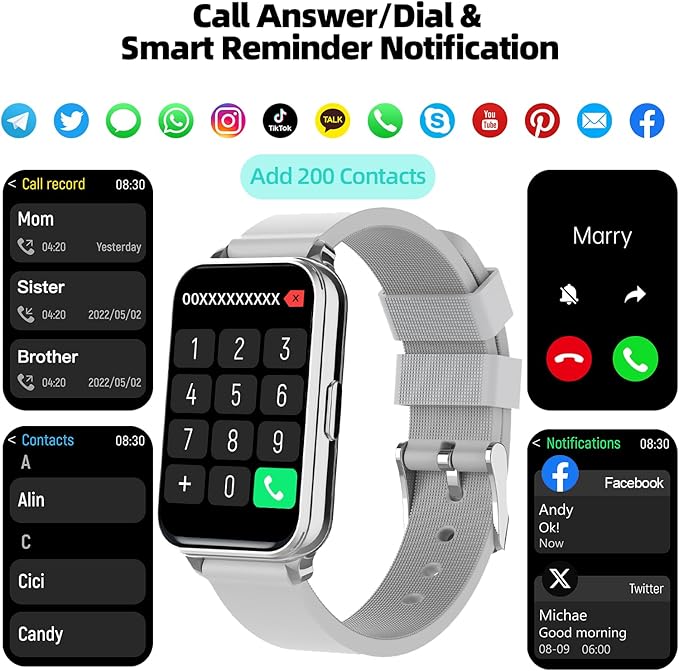 Smart Watch Fitness Tracker Make/Answer Calls for Women Men with Heart Rate Blood Oxygen Sleep Monitor Sports Modes Step Calorie Counter IP68 Waterproof for Android Phones and iPhone