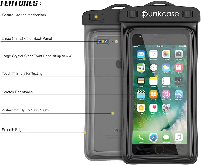 Waterproof Phone Pouch, PunkBag Universal Floating Dry Case Bag for Most Cell Phones incl. iPhone 8 Plus & Samsung Galaxy S9 | Perfect for Keeping Your Cellphone & Valuables Dry and Safe