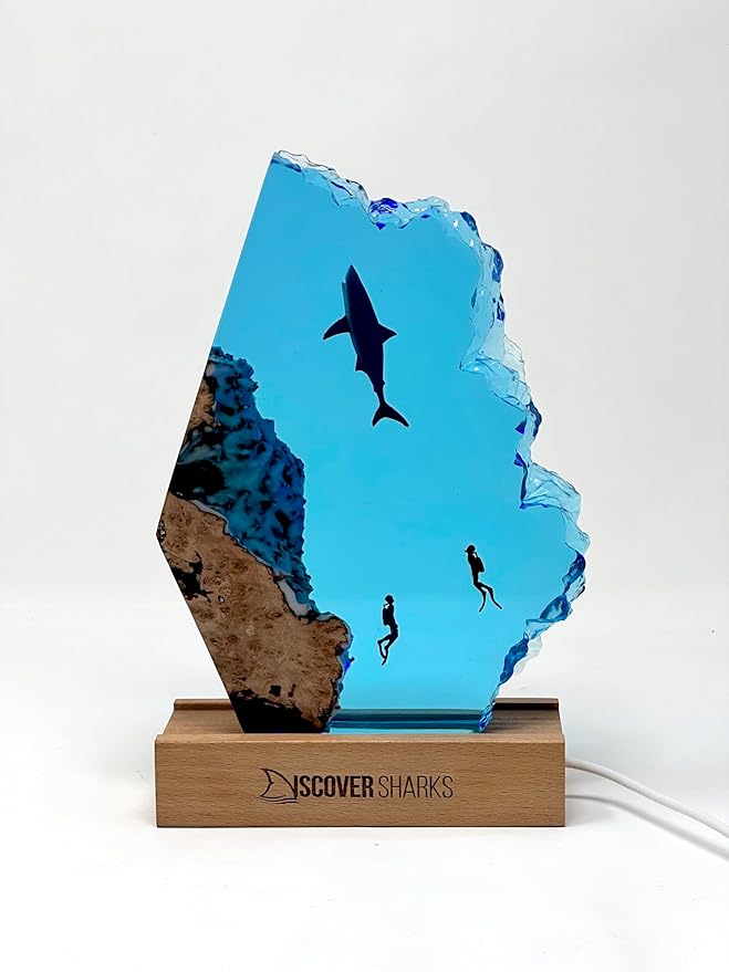 Great White LED Ocean Night Light - Recycled Resin Ocean Lamp - Office, Desk, Bathroom, or Bedroom Night lamp. Great White Shark Night Light.