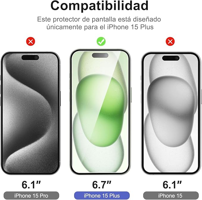 NEW'C 3X for iPhone 15 Plus Screen Protector (6.7 inches)+ 3X Camera Lens Protector, Sensor Protection, Case Friendly Tempered Glass Film + Dust Plug- Easy Installation Tool Include
