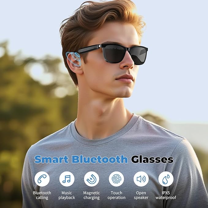 Smart Glasses with Bluetooth, 2-in-1 Magnetic Sunglasses (Blue Light Blocking & UV400), Bluetooth Glasses for Men/Women with Voice Assistant, Smart Sunglasses for Outdoor (With Black Lenses)