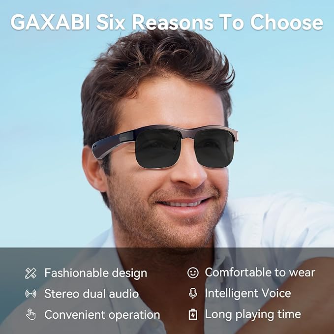 Smart Glasses, Polarized Bluetooth Sunglasses, Built-in Mic & Speakers, Voice Assistant, UV Protection, Bluetooth Glasses for Office, Driving, Cycling Outdoor Sports (M9 Pro-Black Lens)