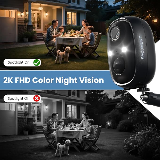 WiFi Cameras for Home Security, Solar Powered Security Cameras Wireless Outdoor, Outdoor Camera Wireless, PIR Motion Detection, Color Night Vision, Compatible with Alexa & Google Home, Storage 4-Pack