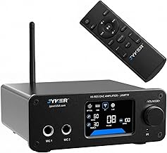 Jyker Hi-Fi DAC Stereo Amplifier w/Bluetooth 5.2-2 Channel Class D TPA3116 x2 ES9023 Audio Amp for Passive Speakers, AUX/SUB Outputs, Opt/USB/MIC/RCA Inputs, Bass Treble Echo, Colored LCD (400, Watts)
