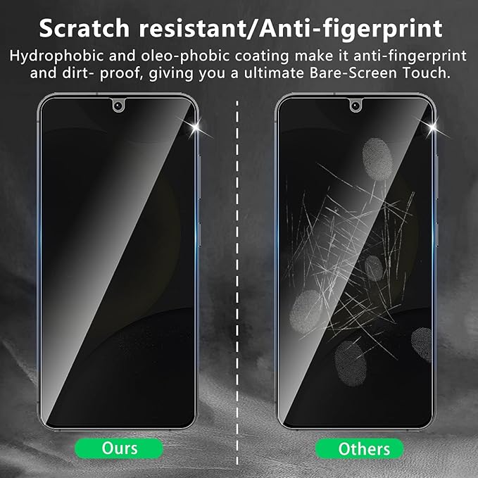 2+2 Pack Privacy Screen Protector Designed for Samsung Galaxy S24 5G With 2 Pack Camera Lens Protector,Full Coverage Anti-Spy Tempered Glass Film,9H Hardness,Bubble Free,Easy to Install