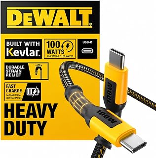 DEWALT Heavy Duty 100W USB C Cable, Jobsite 100 Watt USB C Cable, 6 ft - Image 1