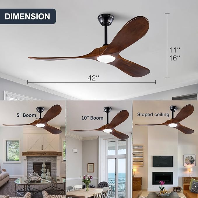 42 Inch Ceiling Fan with Lights, 42 Inch Wood Ceiling Fans with Remote Control, 3 Blades Reversible Quiet DC Motor Ceiling Fan, Indoor Outdoor for Living Room Bedroom Study