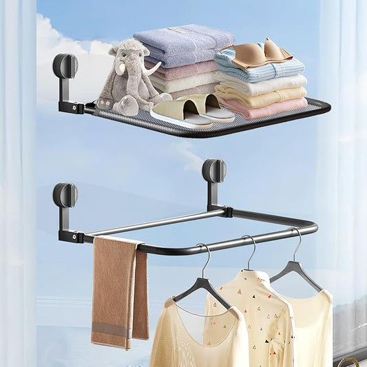 15.7" Wall Drying Rack Clothing,Dual Mode Collapsible Laundry Hanger Wall Mount/Window Shelf for Cats,1-Tier Folded Mesh Clothes Drying Rack,Space Saver for Bathroom Window Tile,1 Pack