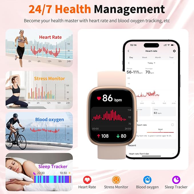 2026 Upgraded Smart Watch with Voice Assistant【1.83" HD Touchscreen】【BT5.3 Call, 100+ Sports Modes & IP68 Waterproof】 Fitness Tracker 24/7 Heart & Sleep Monitor for Android iOS Men Women