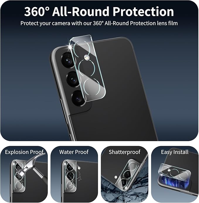 2*Screen Protector and 2*Camera Lens Protector for Samsung Galaxy S22 with a Installation Alignment Aid, Double Shatterproof HD Tempered Glass Film, [9H Hardness][Anti-Scratch]