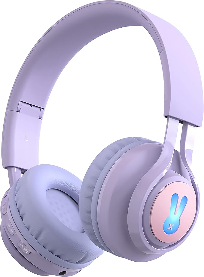 Kids Bluetooth Headphones,85db Volume Limit,Hearing Protection,Wireless Headphones with Mic,Music,Chat,Kids Mode,Normal Mode,Wireless and Wired,LED Light,for Children Adults,Purple