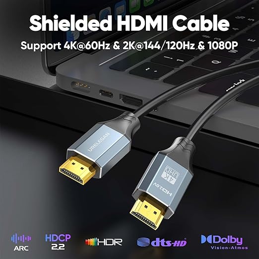 Short HDMI Cable 1FT 2-Pack,1Feet HDMI 2.0 Cable Short High Speed 4K HDMI Shielded Cord 12 inch with HDR, Ethernet/ARC, 3D, HDCP 2.2 for PC, Monitor, Roku/LG TV, PS4/PS5, Xbox, Switch, Soundbar,Camera
