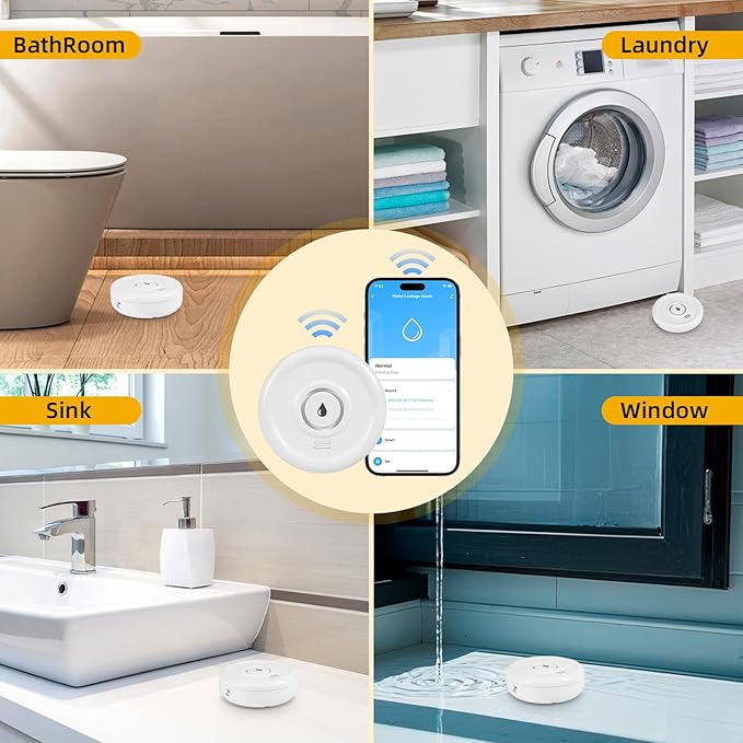 WiFi Water Leak Sensor, 100 dB Water Alarm Leak Detector, for Home, Basement, Bathroom, Kitchen(3 Pack)