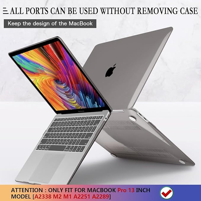 CISSOOK Case for MacBook Pro 13 Inch 2023 2022 2021 2020 Touch Bar, Grey Hard Shell Case Cover for MacBook Pro 13" M2 M1 A2338 A2251 A2289 Model with Keyboard Cover and Screen Protector - Gray
