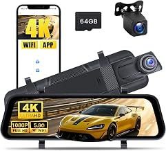 9.66" Mirror Dash Cam 4K+1080P, IPS Touch Screen, Streaming Rearview, WiFi