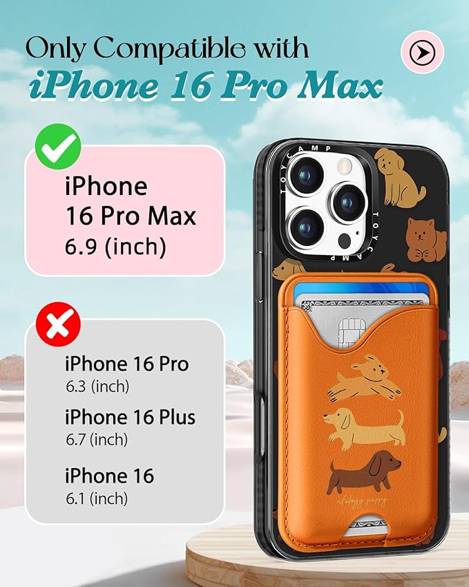 Toycamp for iPhone 16 Pro Max Case - Compatible with Magsafe Credit Card Holder Wallet Magnetic Cute Women Teen Girls Kawaii Girly Unique Small Dogs Design Phone Cover for Apple 16 Promax 6.7"