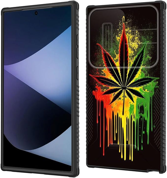 for Galaxy S24 Ultra Case Built in Slide Camera Lens Cover,Heavy Duty Shockproof Protection Dual Layer Case for Samsung Galaxy S24 Ultra 6.8" 2024,Marijuana Leaf Weed