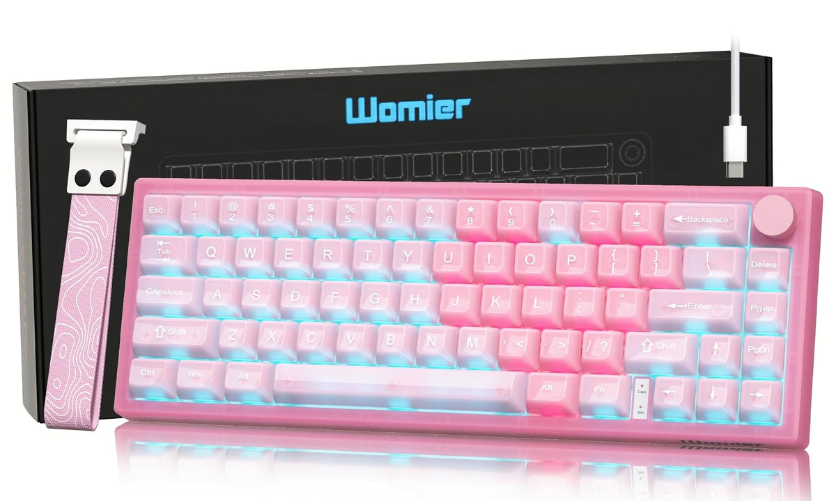 Womier 60% Keyboard QMK/VIA, Pink Gaming Mechanical Keyboard Creamy - Image 1