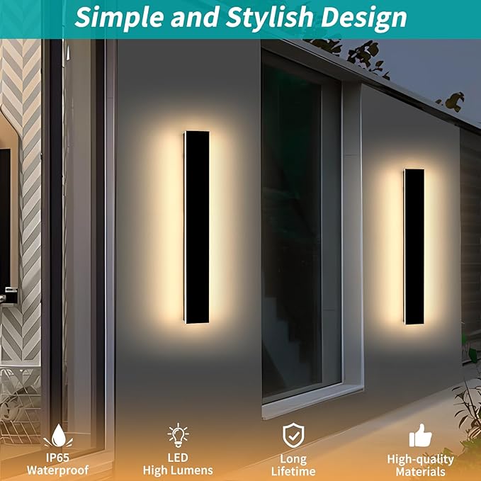 Mikeru 23.6inch Outdoor Wall Light Fixtures, 3000K/4500K/6000K Three Colors Switchable Modern Exterior Wall Sconces Acrylic Invisible Outdoor Lights for Porch