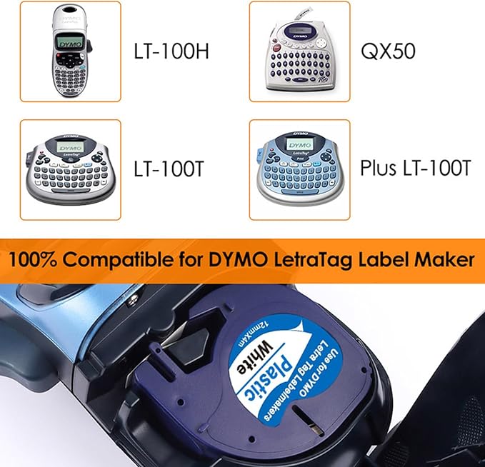 15 Pack Compatible with Dymo Letratag Refills 91201 91331 S0721660 Label Maker Tape White Plastic 12mm x 4m 1/2" x 13', Work with Dymo Letra Tag LT-100H LT-100T Plus 200B QX50 XR XM 2000