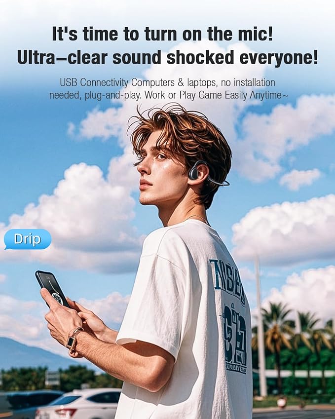 USB C Wired Headphones,Open Ear Headphones with Mic Air Conduction Wired Earbuds with Premium Sound Headset Perfect for with New iPhone 15 & 16, Samsung & Android Type C Phones- Black