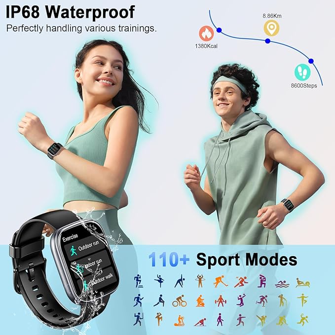 Smart Watch (Answer/Make Call), 2025 HD 1.91" Smartwatch for Men Women, 112+ Sports Modes Fitness Activity Tracker, Calories/Heart Rate/Sleep Monitor, IP68 Waterproof Step Counter for Android iOS