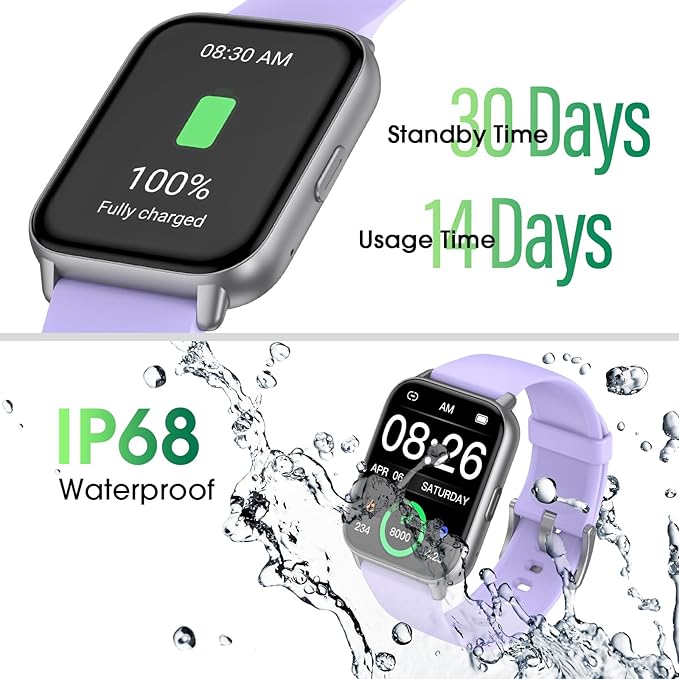Smart Watch (Answer/Make Call) for Women Men, Fitness Tracker with Heart Rate, Blood Oxygen, Sleep Tracker, IP68 Waterproof Fitness Watch Step Calorie Counter Pedometer Compatible iPhone & Android