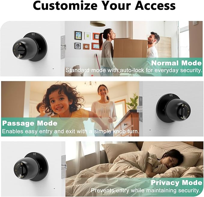 Fingerprint Smart Door Knob, Biometric Keyless Entry Door Lock with App Control & Backup Keys, Thumbprint Round Door Lock, Suitable for Home, Bedroom, Office, and Apartment Matte Black