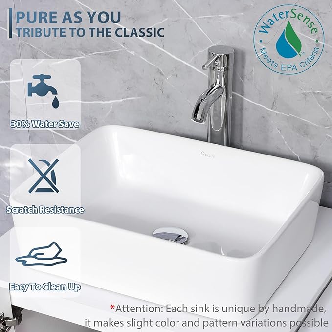 eclife 48" Bathroom Vanity Sink Combo Modern Metal Stand Cabinet W/Bottom Shelf & Storage Side Cabinets White Rectangle Vessel Sink & Water Save Faucet & Pop Up Drain, Oak (T03)
