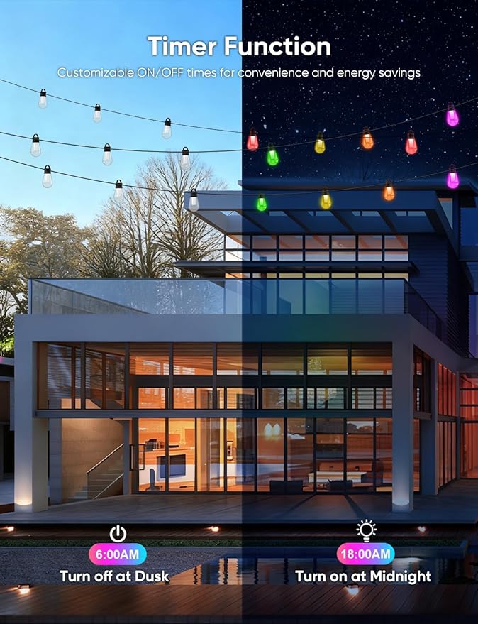 APPECK Smart Outdoor String Lights, 150ft Smart RGBW Outdoor Patio Lights with 45 LED Bulbs, Extendable, 111 Scene Modes, IP65 Waterproof Lighting for Outside, Halloween Decor, Compatible with Alexa
