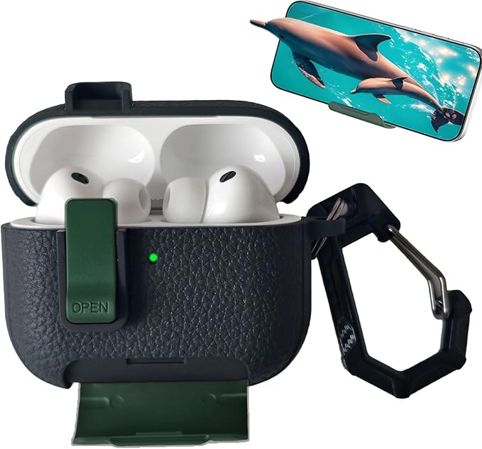 for Leather AirPods Pro 3 Case 2025| Cute Air Pods Pro 3 Case with Lock(Model A2700/A2931) | with Phone Holder & Keychain | Airpods 3 Pro Cases for Man Women(Green Black)