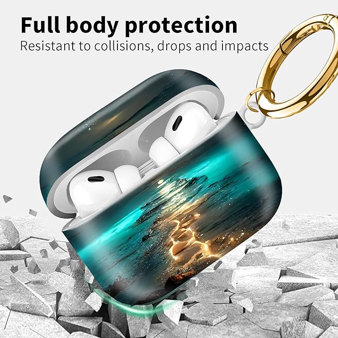 Compatible with Airpod pro 2nd/1st Generation Case Cover with Gold Round Keychain Cute Pattern Hard & Anti Slip Cover for Men Women & Girls（Glowing Road）