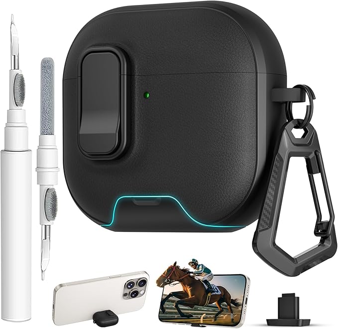 for AirPods 4 Case with Lock,TPU Leather Texture Protective Durability Anti-Lost & Shockproof Protective Cover Accessories with Cleaning Kit in Keychain for Apple AirPods 4 Generation (Black)