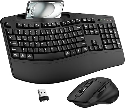 Wireless Keyboard and Mouse Combo, 2.4G Ergonomic Wave Keys(Black)