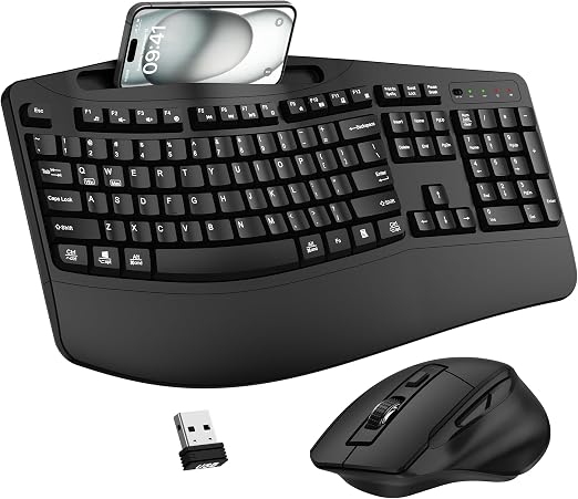 Wireless Keyboard and Mouse Combo, 2.4G Ergonomic Wave Keys(Black)