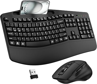 Wireless Keyboard and Mouse Combo, 2.4G Ergonomic Wave Keys(Black)