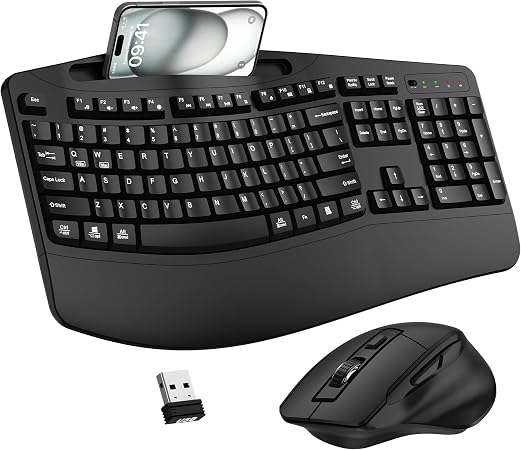 Wireless Keyboard and Mouse Combo, 2.4G Ergonomic Wave Keys(Black)