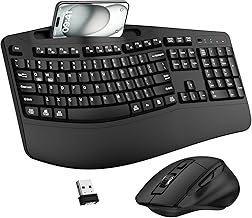 Wireless Keyboard and Mouse Combo, 2.4G Ergonomic Wave Keys(Black) - Image 1