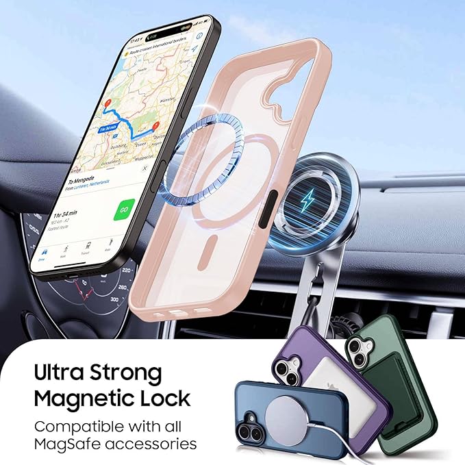 Magnetic for iPhone 16 Case with Detachable Wallet, Compatible with MagSafe, Credit Card Holder with Slim Shockproof Protective Phone Cover, Pink