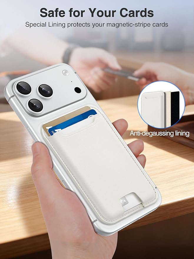 TopMade for Magsafe Wallet, Strongest Magnetic Card Holder for iPhone 17, iPhone 16/15/14/13/12 Series, Leather Magnetic Phone Wallet with Powerful Magnets, RFID Blocking, Fit 4 Cards, Milky White